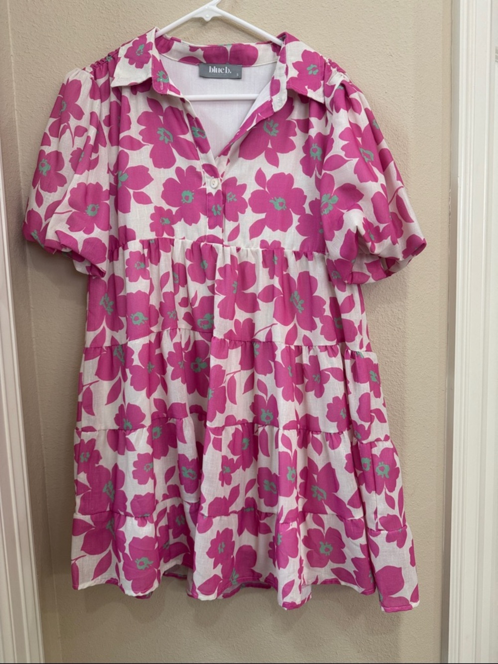 Inuovo Pink Floral Tiered Short-Sleeve Dress